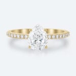Lab Diamond Pear Shaped Engagement Ring Yellow Gold Pave Ring