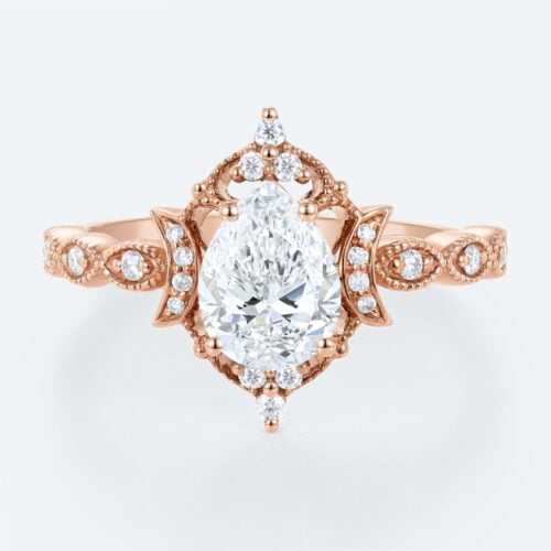Pear Shape Diamond Ring Vintage Rose Gold Lab Diamond Rings