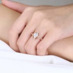 Pear Cut Lab Grown Diamond Vintage Half Eternity Milgrain 4-Prong Engagement Ring (5)