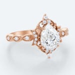 Pear Cut Lab Grown Diamond Vintage Half Eternity Milgrain 4-Prong Engagement Ring (6)