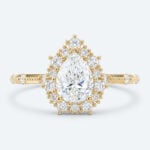 Pear Cut Lab Grown Diamond Vintage Halo Milgrain 3-Prong Engagement Ring Fashion Thin Band in Rose Gold (1)
