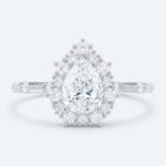 Pear Cut Lab Grown Diamond Vintage Halo Milgrain 3-Prong Engagement Ring Fashion Thin Band in Rose Gold (2)