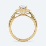 Pear Cut Lab Grown Diamond Vintage Halo Milgrain 3-Prong Engagement Ring Fashion Thin Band in Rose Gold (5)