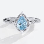 black friday jewelry - Pear Shaped Lab Blue Diamond Ring 1ct Fancy Blue Vintage 8-Prong Engagement Ring in White Gold