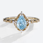 Pear Diamond Ring Blue Lab Diamond Vintage Yellow Gold Ring