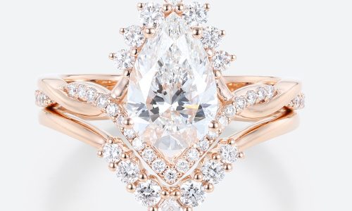 Pear Shaped Lab Diamond Twist Bridal Ring Set Crossover Shank Engagement Ring (1) Pear Shaped Lab Diamond Twist Bridal Ring Set Crossover Shank Engagement Ring (1)