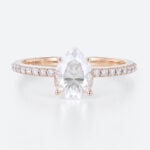 Lab Diamond Pear Shaped Engagement Ring Rose Gold Pave Ring