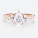 Cluster Ring Diamond Pear Shaped Engagement Ring Unique Gold Rings
