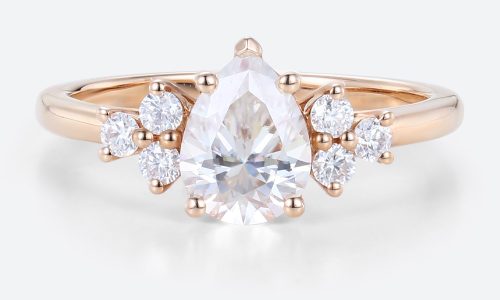 Cluster Ring Diamond Pear Shaped Engagement Ring Unique Gold Rings