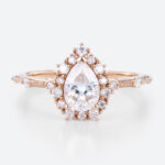 Pear Shaped Halo Engagement Ring Rose Gold Diamond Lab Rings