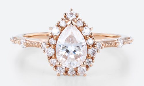 Pear Shaped Halo Engagement Ring Rose Gold Diamond Lab Rings