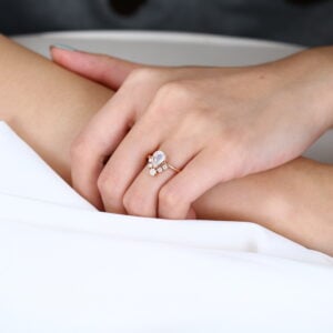 Pear Shaped Moonstone Bezel Engagement Ring Half Halo Bridal Ring in rose gold