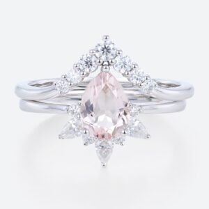 Morganite Rings Pear Shaped Ringswhite Gold Wedding Ring Set