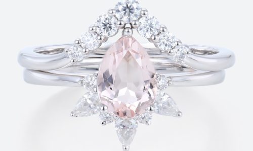 Morganite Rings Pear Shaped Ringswhite Gold Wedding Ring Set