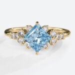Princess Cut Blue Diamond Ring​ 1.5ct Fancy Blue Lab Promise Ring in Yellow Gold