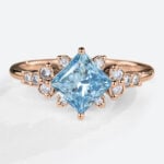 Princess Cut Blue Diamond Ring​ 1.5ct Fancy Blue Lab Promise Ring in Rose Gold