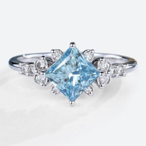 Princess Cut Blue Diamond Ring​ 1.5ct Fancy Blue Lab Promise Ring in White Gold