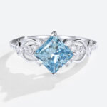 Princess Cut Blue Diamond Rings 1.5ct Fancy Blue Promise Ring in White Gold