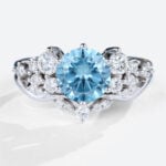 1 Ct Round Diamond Ring Lab Grown Blue Diamond Bridal Ring Sets