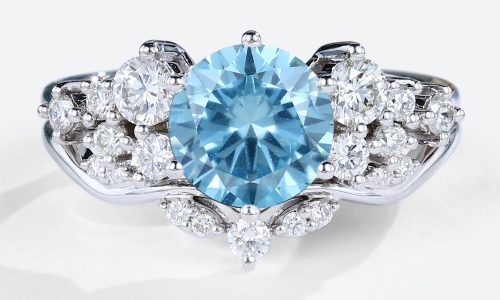 1 Ct Round Diamond Ring Lab Grown Blue Diamond Bridal Ring Sets