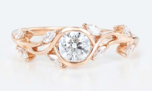 Round Cut Lab Diamond Bezel Setting Engagement Rings Intertwined Leaves Bridal Ring (1) Round Cut Lab Diamond Bezel Setting Engagement Rings Intertwined Leaves Bridal Ring (1)