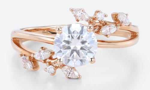 Rose Glod 1 Carat Engagement Ring Round Nature Inspired Wedding Rings Rose Glod 1 Carat Engagement Ring Round Nature Inspired Wedding Rings