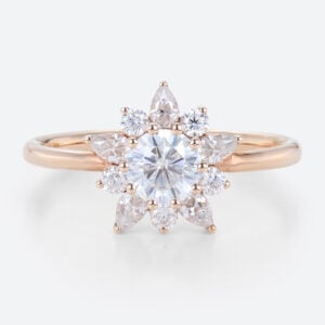 Rose Gold Round Engagement Rings Halo Lab Diamonds Rings Simple Ring
