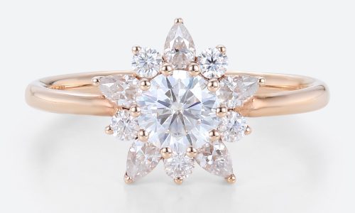 Rose Gold Round Engagement Rings Halo Lab Diamonds Rings Simple Ring
