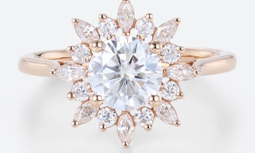 Round Halo Engagement Ring Rose Gold Lab Made Diamond Rings Round Halo Engagement Ring Rose Gold Lab Made Diamond Rings