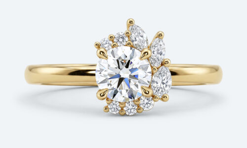 Round Cut Lab Grown Diamond 34 Halo 4-Prong Engagement Promise Ring in Yellow Gold (1)