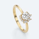 Round Cut Lab Grown Diamond 34 Halo 4-Prong Engagement Promise Ring in Yellow Gold (5)