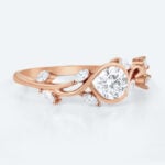 Round Cut Lab Grown Diamond Bezel Setting Intertwined Leaves Engagement Ring (4)