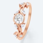 Round Cut Lab Grown Diamond Bezel Setting Intertwined Leaves Engagement Ring (5)