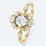 Round Cut Lab Grown Diamond Celestial-Inspired 6 Claw Prong Engagement Ring (2)