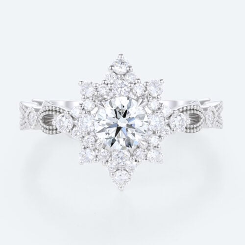 Round Gold Engagement Rings White Gold Lab Diamond Halo Ring