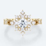 Round Gold Engagement Rings Yellow Gold Lab Diamond Halo Ring