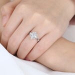 Round Cut Lab Grown Diamond Classic Starburst Halo Milgrain 4 Claw Prong Engagement Ring (7)