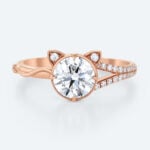 1ct Lab Diamond Meow Engagement Ring​ Split Shank Round Lab Grown Diamond Ring in Rose Gold