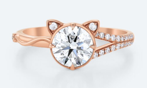 1ct Lab Diamond Meow Engagement Ring​ Split Shank Round Lab Grown Diamond Ring in Rose Gold