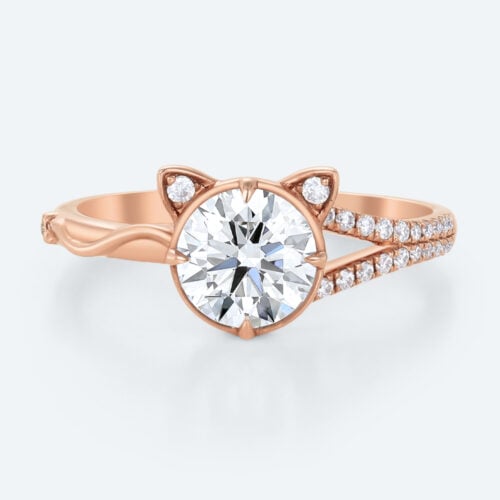 1ct Lab Diamond Meow Engagement Ring​ Split Shank Round Lab Grown Diamond Ring in Rose Gold