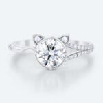 1ct Lab Diamond Meow Engagement Ring​ Split Shank Round Lab Grown Diamond Ring in White Gold