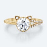 1ct Lab Diamond Meow Engagement Ring​ Split Shank Round Lab Grown Diamond Ring in Yellow Gold