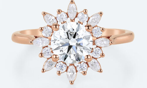 Round Halo Engagement Ring Rose Gold Lab Made Diamond Rings