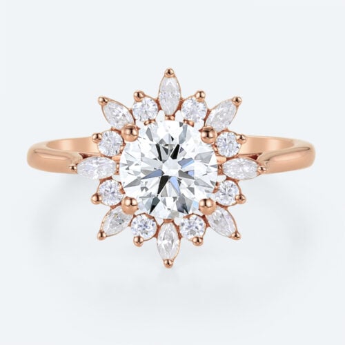 Round Halo Engagement Ring Rose Gold Lab Made Diamond Rings