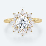 Round Halo Engagement Ring Yellow Gold Lab Made Diamond Rings
