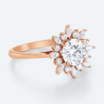 Round Cut Lab Grown Diamond Vintage Sunburst Halo 4-Prong Engagement Ring (3)