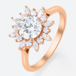 Round Cut Lab Grown Diamond Vintage Sunburst Halo 4-Prong Engagement Ring (5)