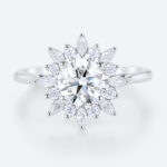 Round Halo Engagement Ring White Gold Lab Made Diamond Rings
