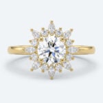 Round Cut Lab Grown Diamond Vintage Sunburst Halo 4-Prong Engagement Ring in Rose Gold (1)