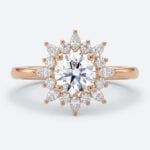 Round Cut Lab Grown Diamond Vintage Sunburst Halo 4-Prong Engagement Ring in Rose Gold (2)
